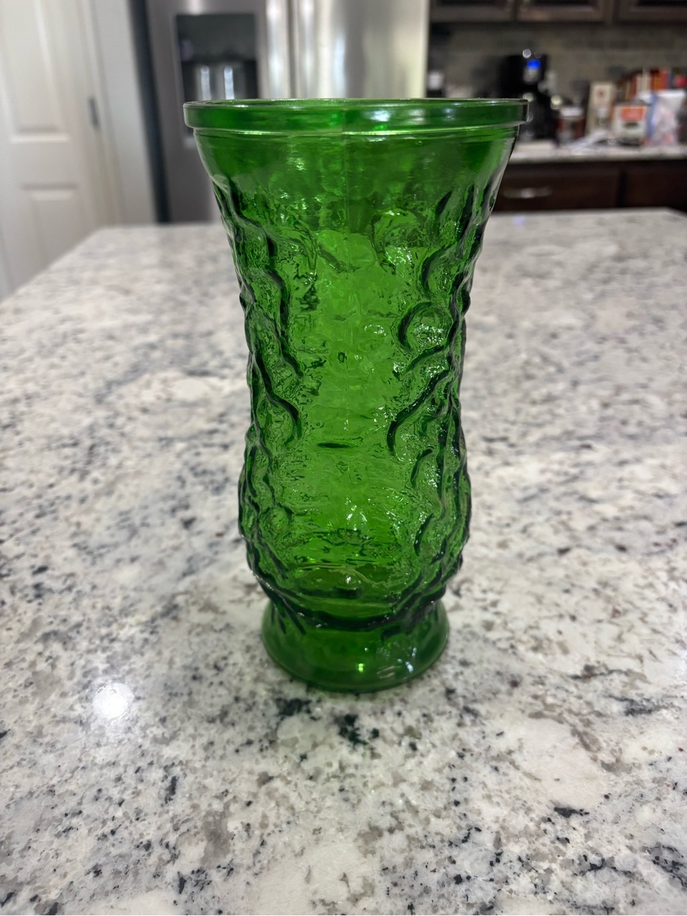 Vintage Hoosier Glass Emerald Green Mid Century Modern Crinkle Vase